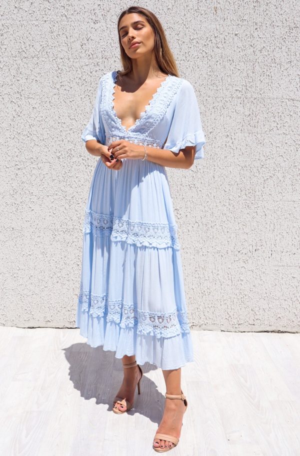 Charlotte Boho Maxi Dress - Baby Blue Hot on Sale