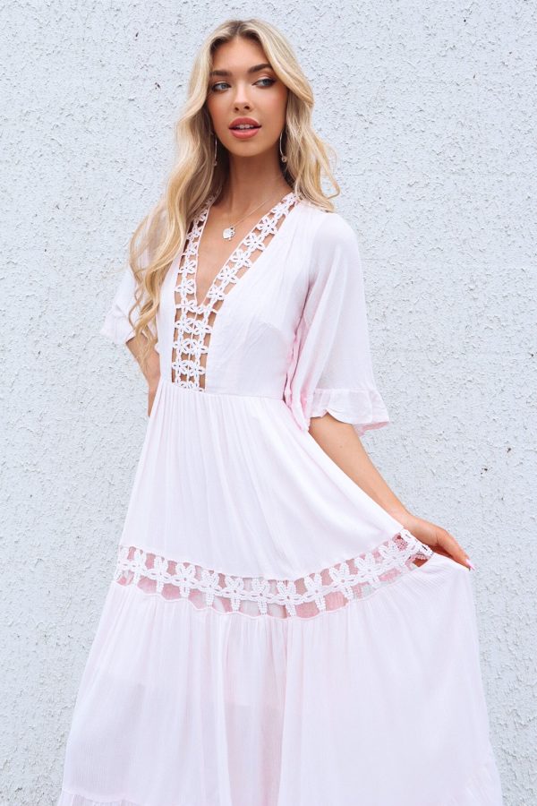 Flora Boho Midi Dress - Pink Hot on Sale