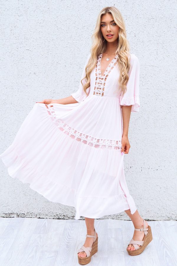 Flora Boho Midi Dress - Pink Hot on Sale