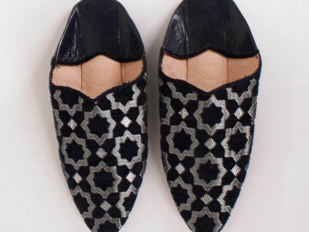 Moroccan Star Brocade Pointed Babouche Slippers, Black Online now