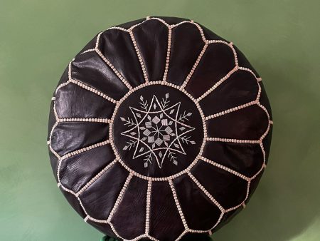 Moroccan Leather Pouffe, Ebony Online Sale