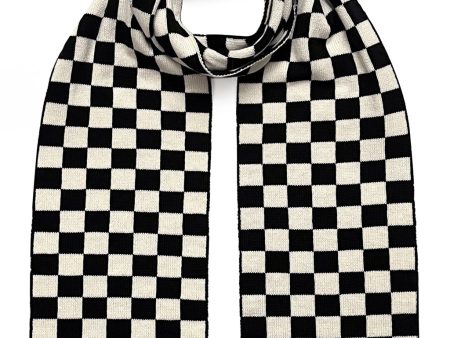 Checked Wool & Cashmere Scarf Black & White For Cheap