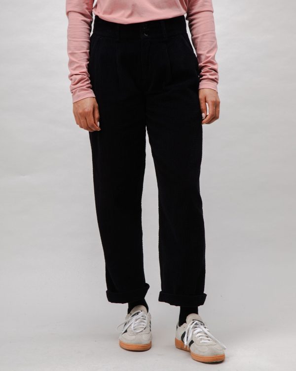 Corduroy Pleated Pants Black For Cheap