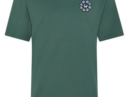 Blue Eyed Flower Upcycled Appliqué T-Shirt Green Online now