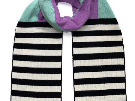 Multi-Striped Wool & Cashmere Scarf Lilac & Turquoise For Discount