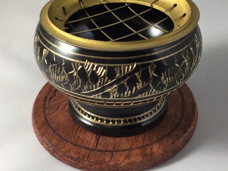 Black and gold pedestal resin burner on Sale