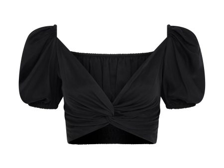 Convertible Puff-Sleeve Crop Top | Black Discount