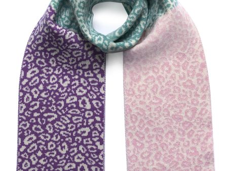 Leopard Block Colour Wool & Cashmere Scarf Pastel Fashion