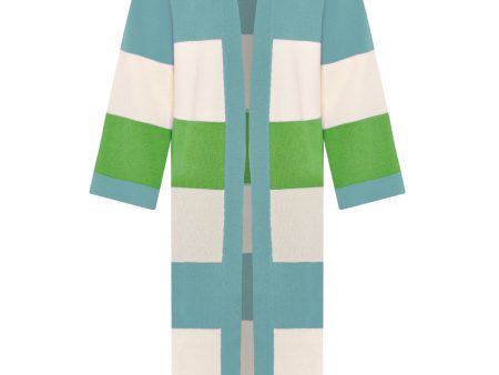 Multicolour Striped Cardigan Long Green & Teal on Sale