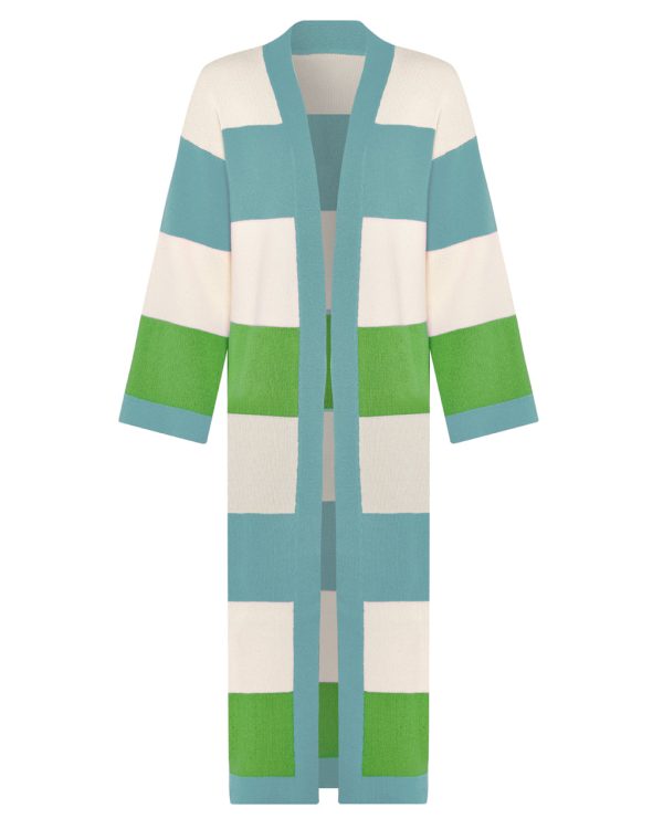 Multicolour Striped Cardigan Long Green & Teal on Sale