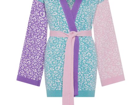 Leopard Knitted Wool & Cashmere Kimono Pastel For Sale