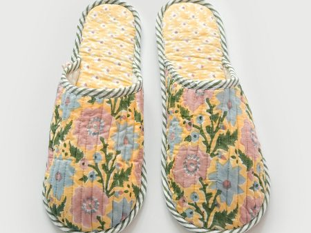 Block Print House Slippers, Buttermilk Online Sale