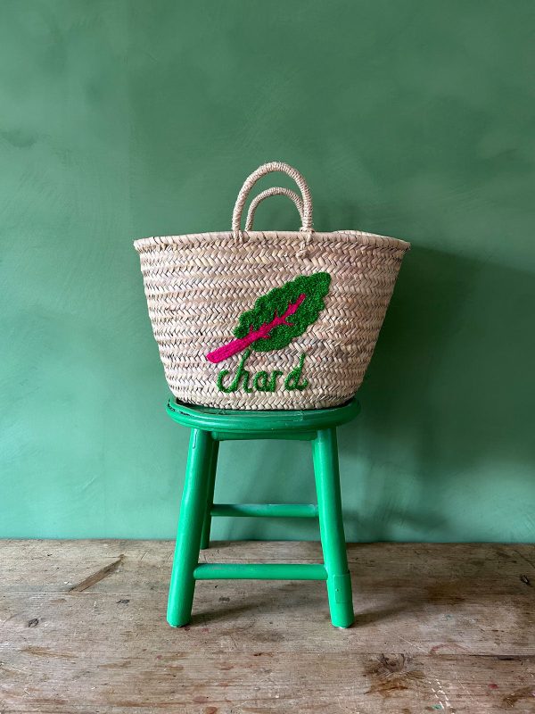 Hand Embroidered Market Basket, Chard Online Hot Sale