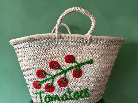 Hand Embroidered Market Basket, Tomatoes For Cheap