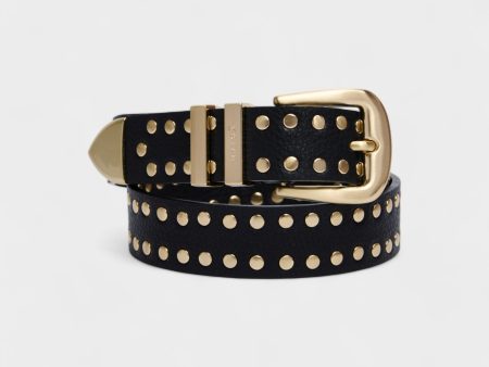 Ayla Vegan Bio-Based Bamboo Western Studded belt in black Discount