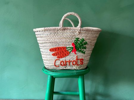 Hand Embroidered Market Basket, Carrots Cheap