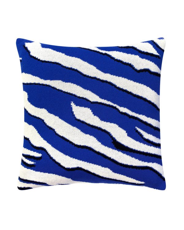 Wild Tiger Wool & Cashmere Knitted Cushion Electric Blue on Sale