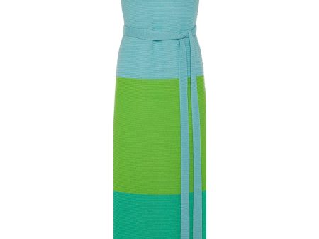 Colour Block Belted Slit Dress Green & Blue Sale