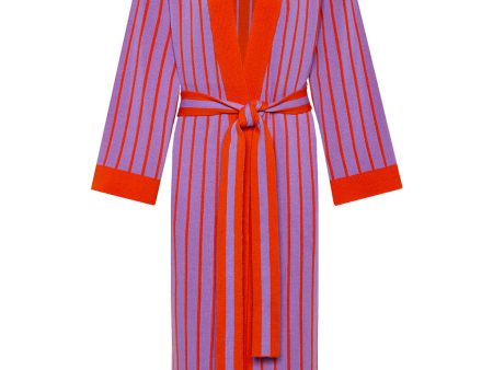 Thin Striped Long Wool & Cashmere Cardigan For Sale