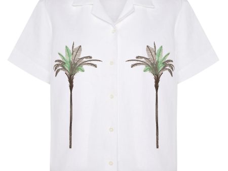 Palm Embroidered Irish Linen Cuban Shirt Discount