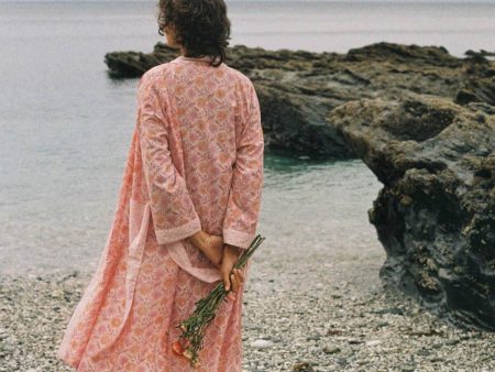 Block Print Cotton Robe, Vintage Pink on Sale