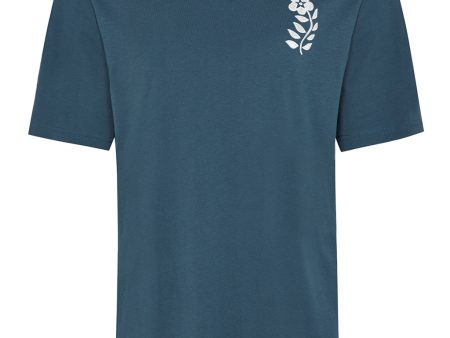 Floral Embroidered Organic Cotton T-Shirt Teal on Sale