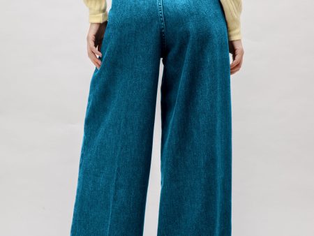 Wide Leg Denim Pleated Light Blue For Discount