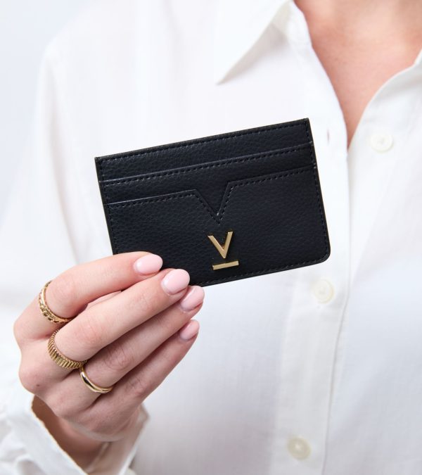 Elia Vegan Bio-Based Bamboo leather card holder in black Online Sale