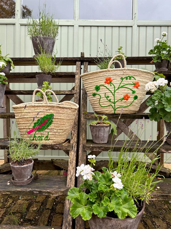 Hand Embroidered Market Basket, Chard Online Hot Sale