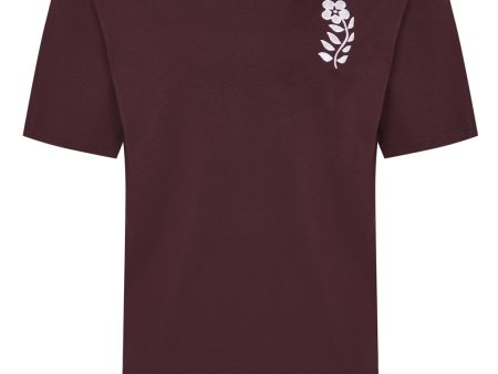 Floral Embroidered Organic Cotton T-Shirt Burgundy Supply