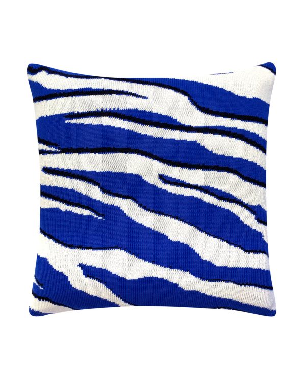 Wild Tiger Wool & Cashmere Knitted Cushion Electric Blue on Sale