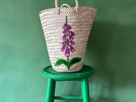 Hand Embroidered Bucket Basket, Foxglove Online Sale